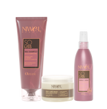 visuel fond transparent des trois produits du rituel réparateur kératine