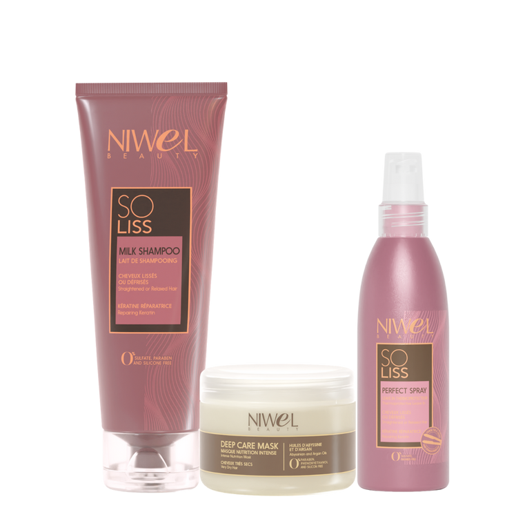 visuel fond transparent des trois produits du rituel réparateur kératine